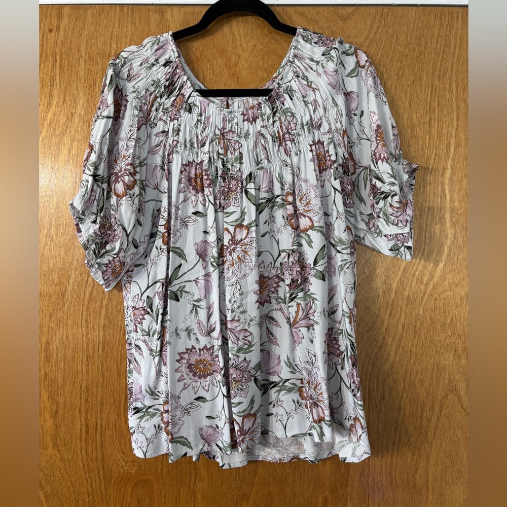 Maurices White and Purple Floral Blouse